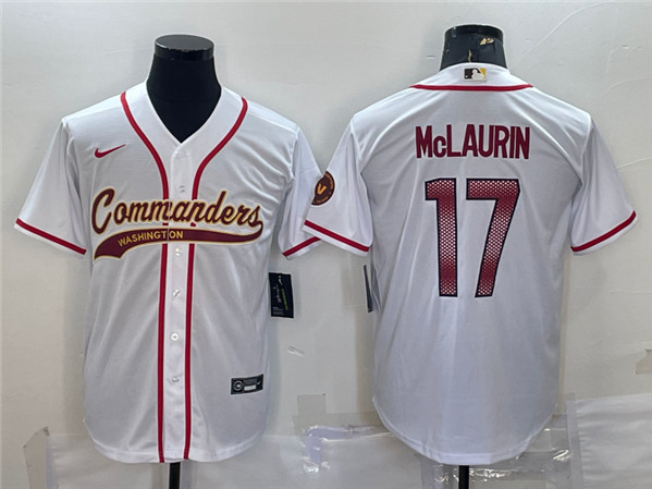Men's Washington Commanders #17 Terry McLaurin White With Patch Cool Base Stitched Jersey